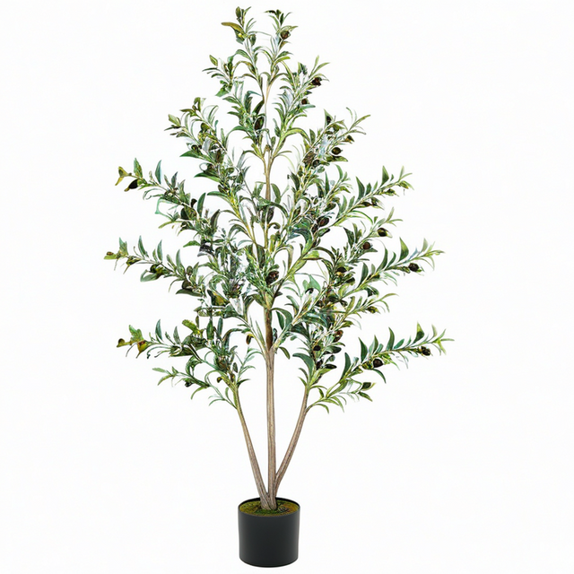 Árbol de Olivo Artificial de 180 cm con Maceta Negra para Interiores y Exteriores