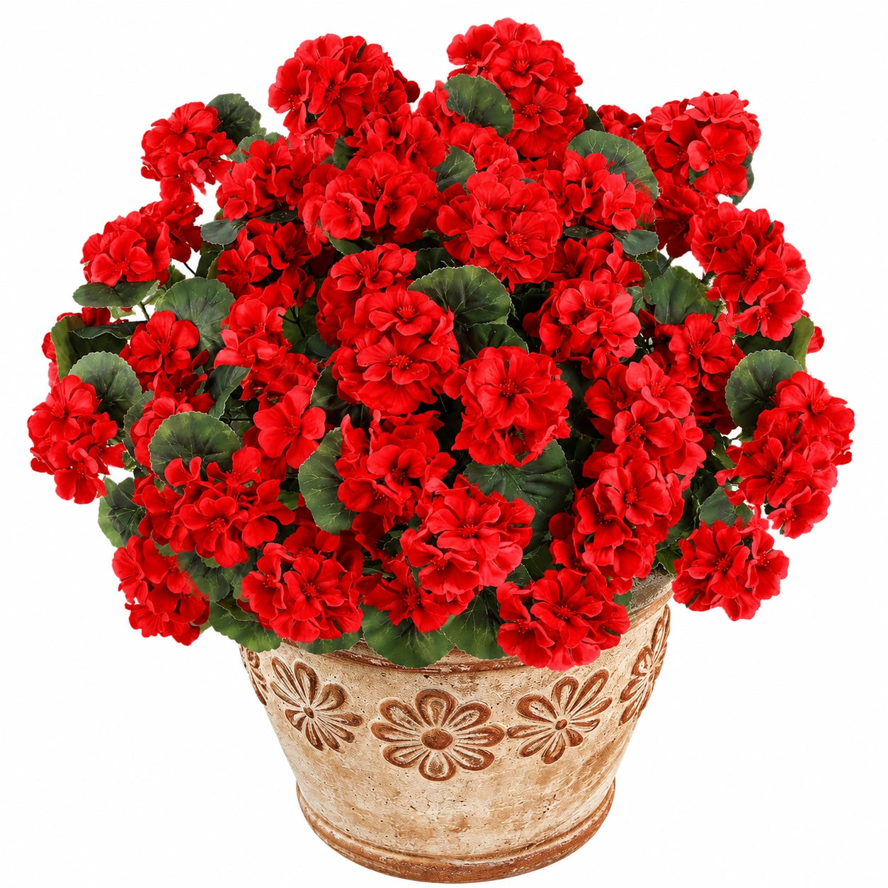Planta Artificial de Geranio Rojo en Maceta de Cer¨¢mica Decorativa