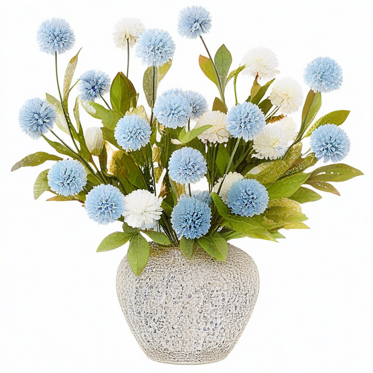 Centro de Mesa de Flores Artificiales en Jarrón Texturizado Azul y Blanco