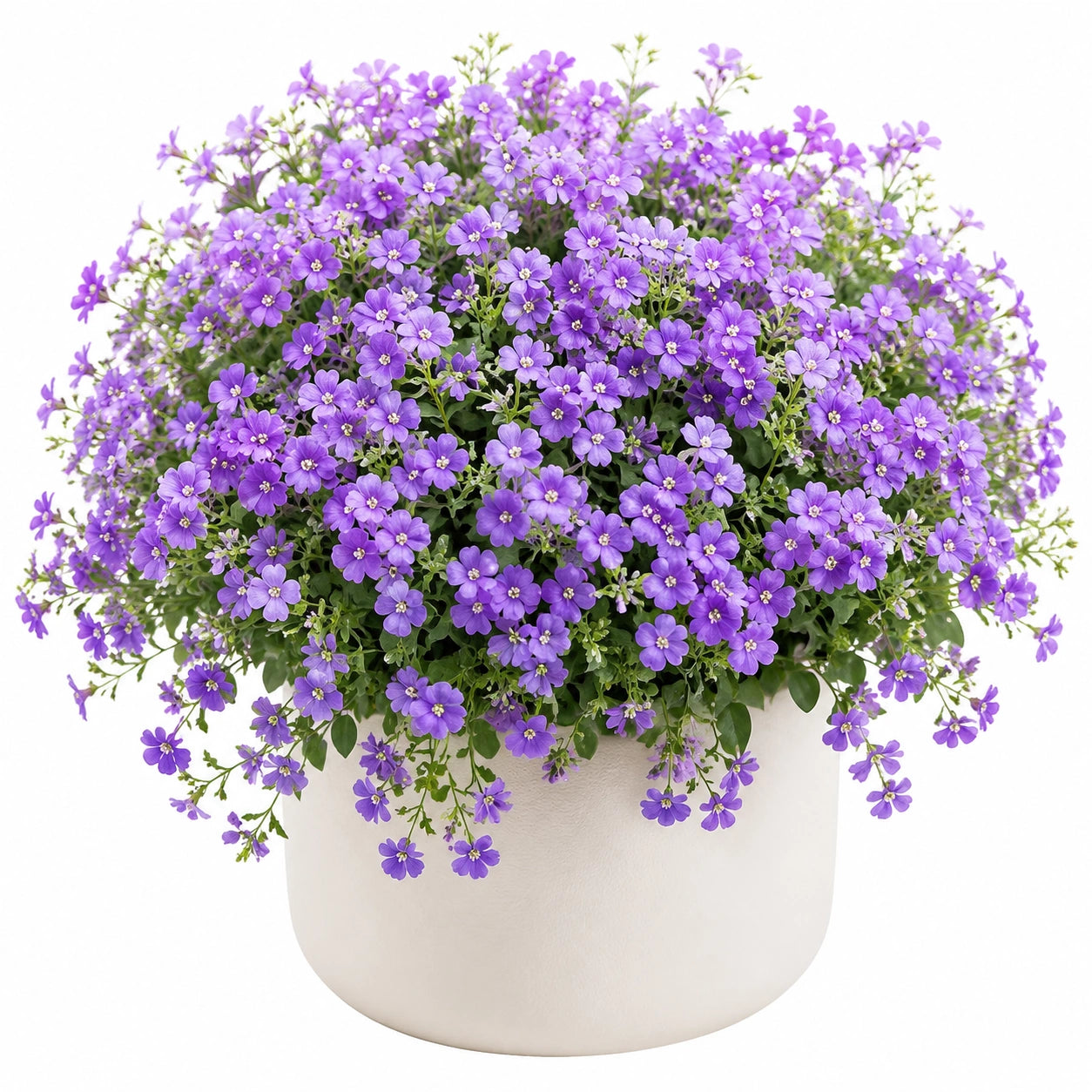Planta Artificial Decorativa con Flores Moradas en Maceta Blanca