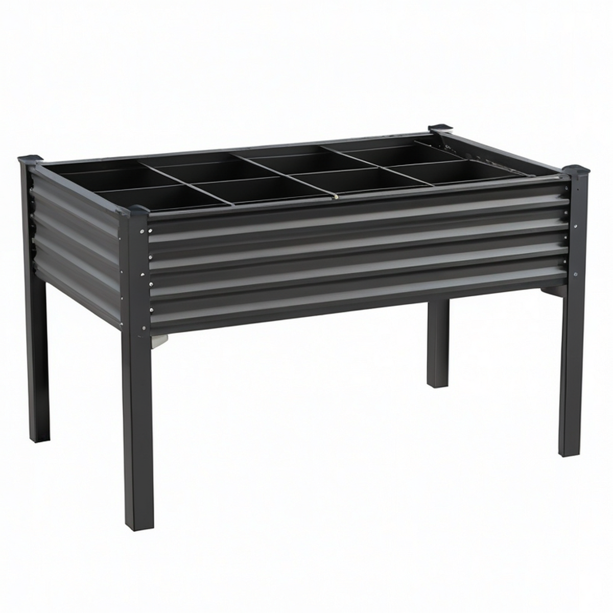 Cama elevada de jardín de acero con compartimentos, Negro 100x60x80 cm