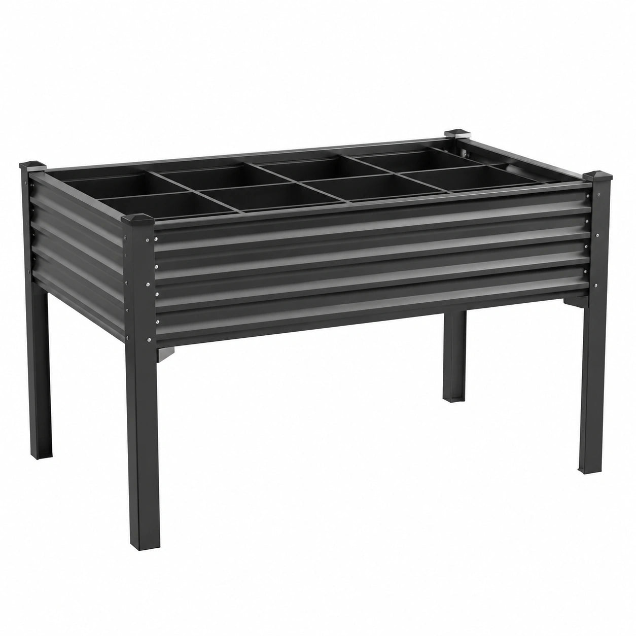 Cama elevada de jard¨ªn de acero con compartimentos, Negro 100x60x80 cm