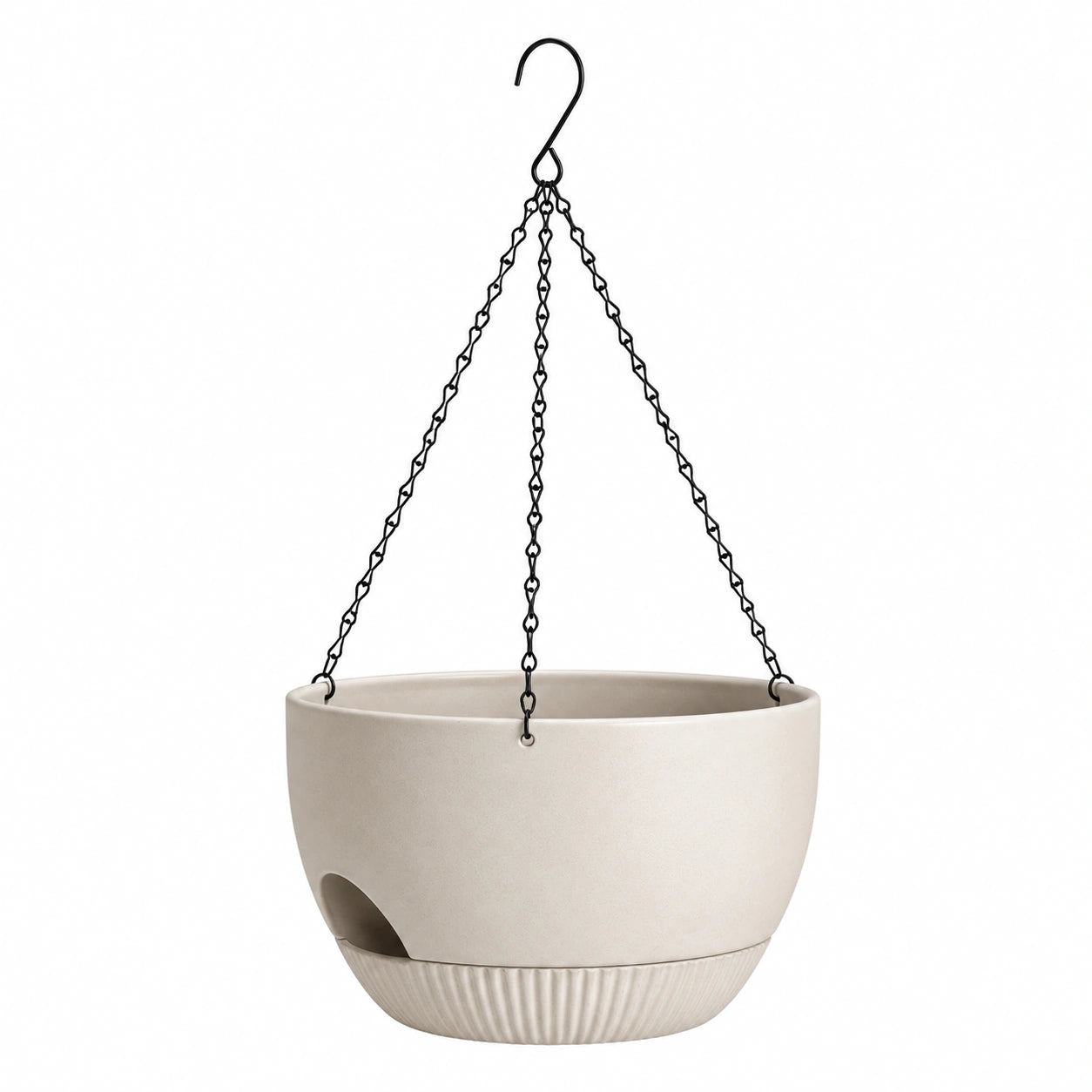 Macetero Colgante Beige con Cadena de Metal y Drenaje