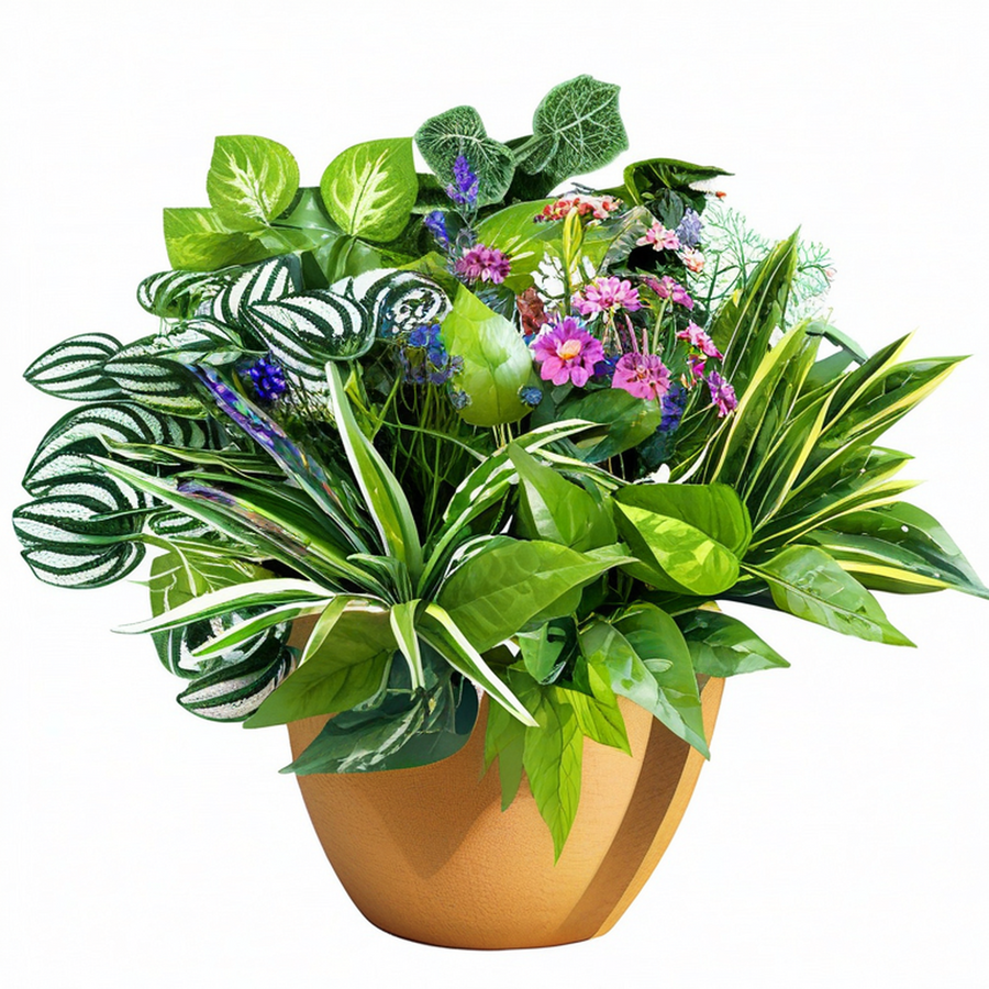 Planta Artificial Decorativa con Maceta Verde, Violeta y Rosa 45cm