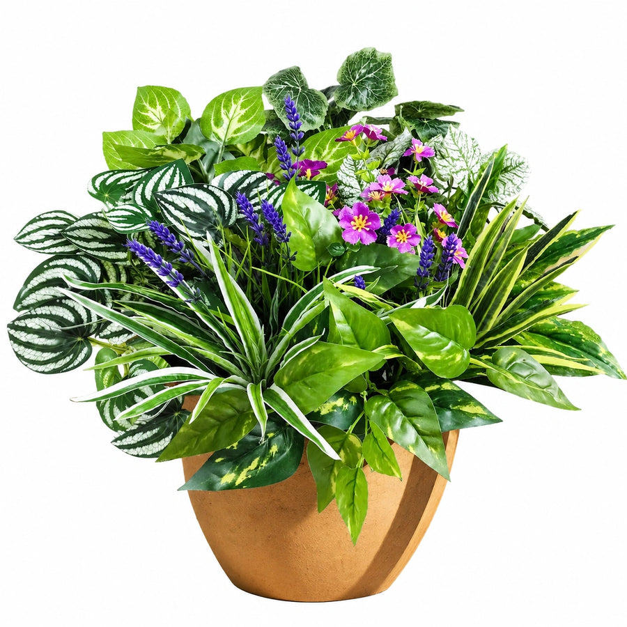 Planta Artificial Decorativa con Maceta Verde, Violeta y Rosa 45cm