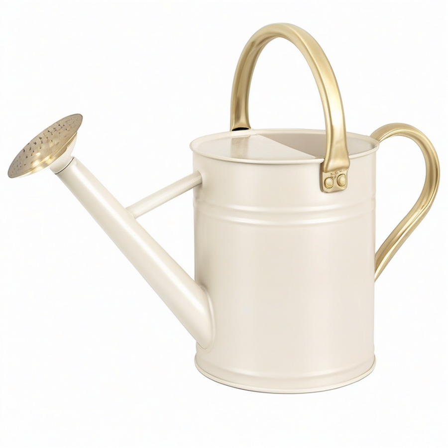 Regadera de Metal 4L Crema con Asa Dorada